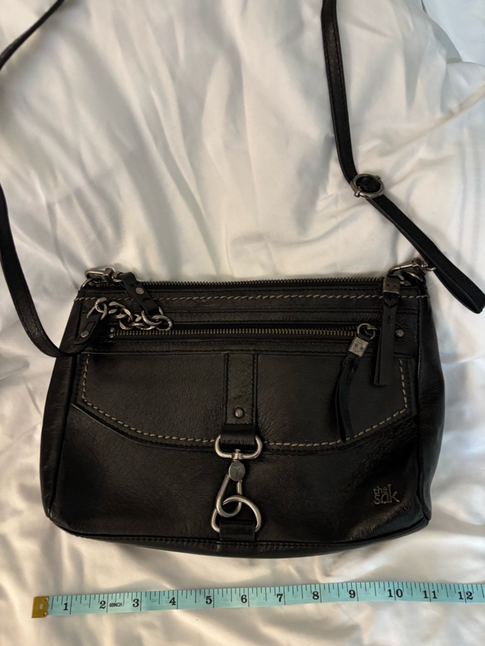 The Sak Black Leather Crossbody with Silver Hardware